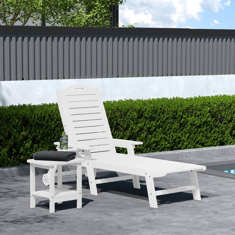 Brighton Outdoor 2-Piece Poly Reclining Chaise Set with Wheels & Cup Holder