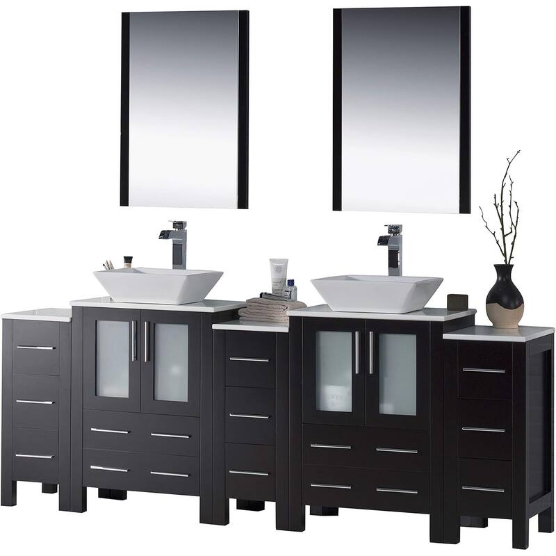 Blossom Sydney 84" Bathroom Double Sink Vanity with Cabinets & Mirrors - Espresso