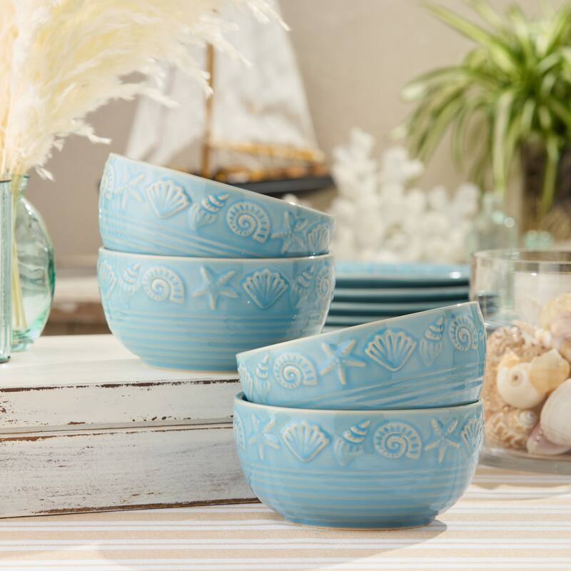 Certified International Coastline Blue 6" Ice Cream/Dessert Bowls, 24 oz., Set of 4 - 6.00"L x 6.00"W x 3.00"H