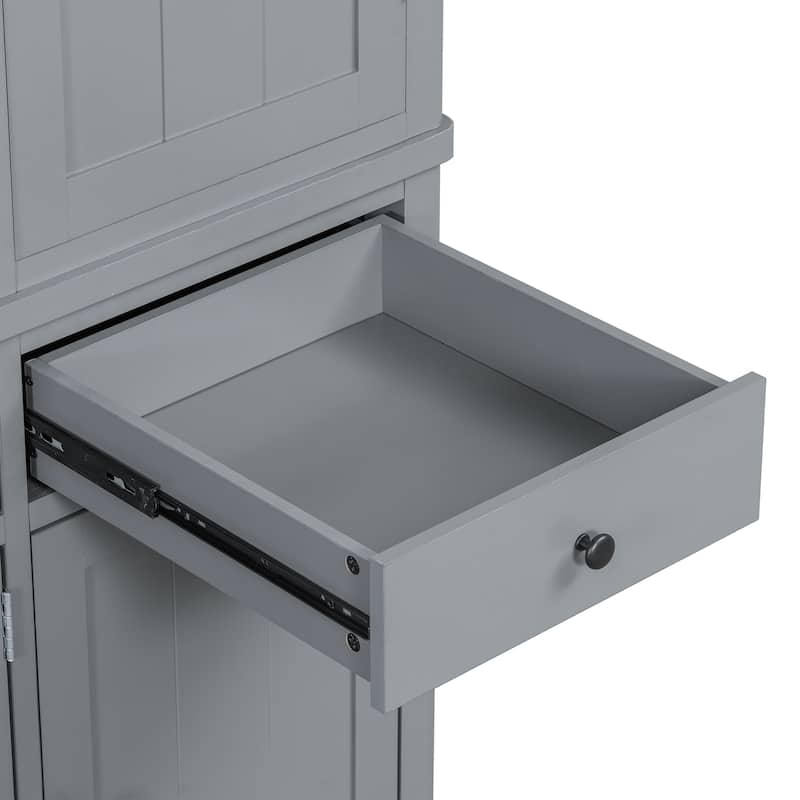 75" Farmhouse Kitchen Pantry Cabinet with Door Shelves, Large Freestanding Cupboard with Pull-Out Trays