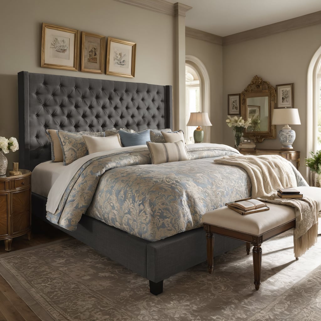 Detmold Wingback Button Tufted Tall Headboard Bed