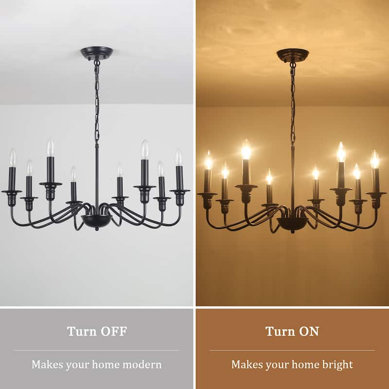 8-Light American Country Design Chandelier, Candle Style Chandelier for Dining Room Living Room Bedroom Kitchen - N/A