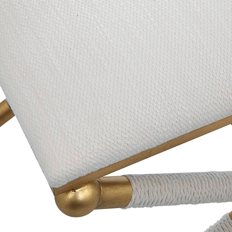 Upholstered Rectangular Bench with Metal Base - 24" - Gold and White