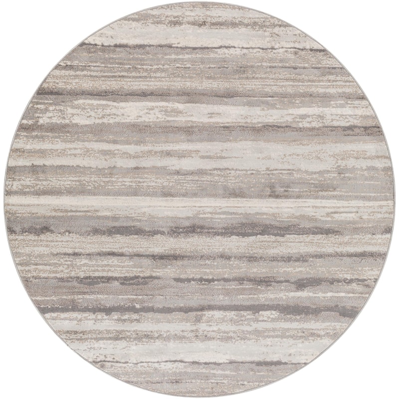 Livabliss Roma Modern Striped Area Rug - Grey/Cream - 7'10" x 7'10" Round