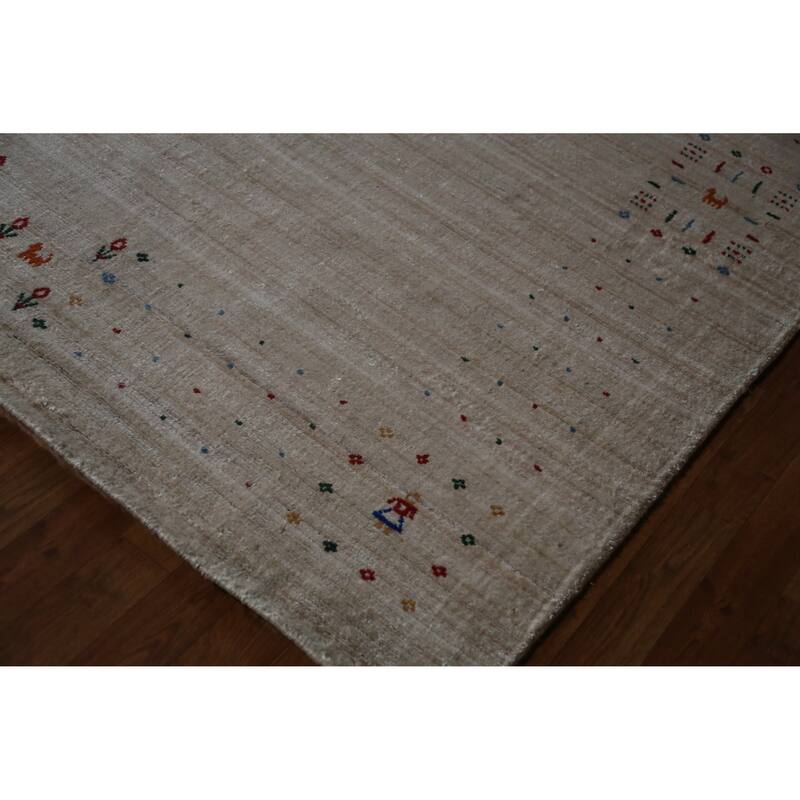 Hand Knotted Oriental 100% Wool Carpet Tribal Tribal Beige & Ivories Gabbeh Area Rug - 12' 2'' X 9' 4''