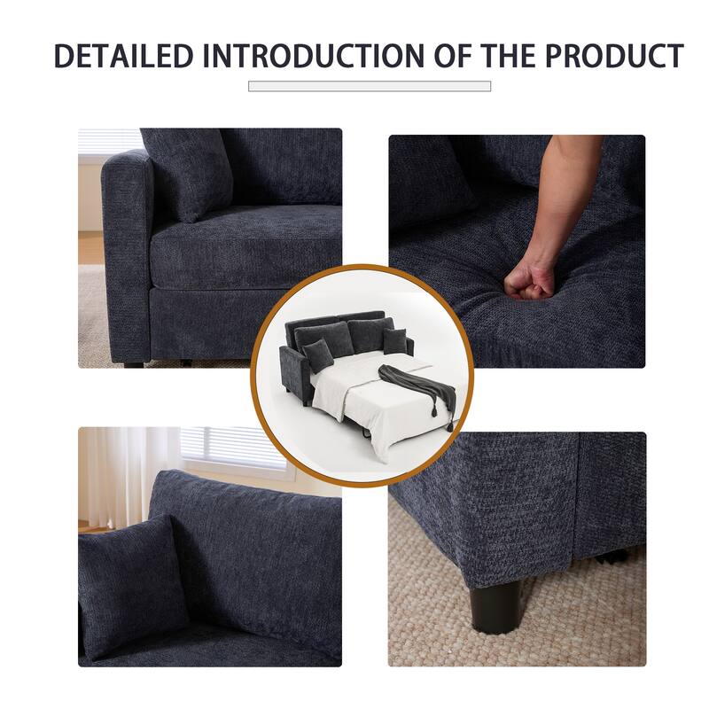 Sleeper Sofa Bed, Pull Out Couch with Mattress, 81.5" 2 Seater Upholstery Sectional Couches, Modern Linen Convertible Sofa