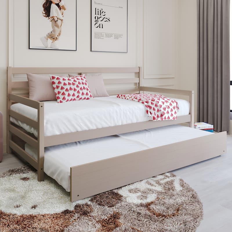 CraftPorch Rustic Wooden Twin Size Daybed With Trundle - White
