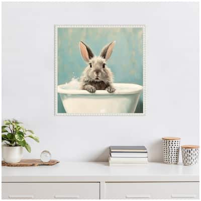 Kate and Laurel Sylvie Country Bunny White Bathtub Framed Canvas by The Creative Bunch Studio