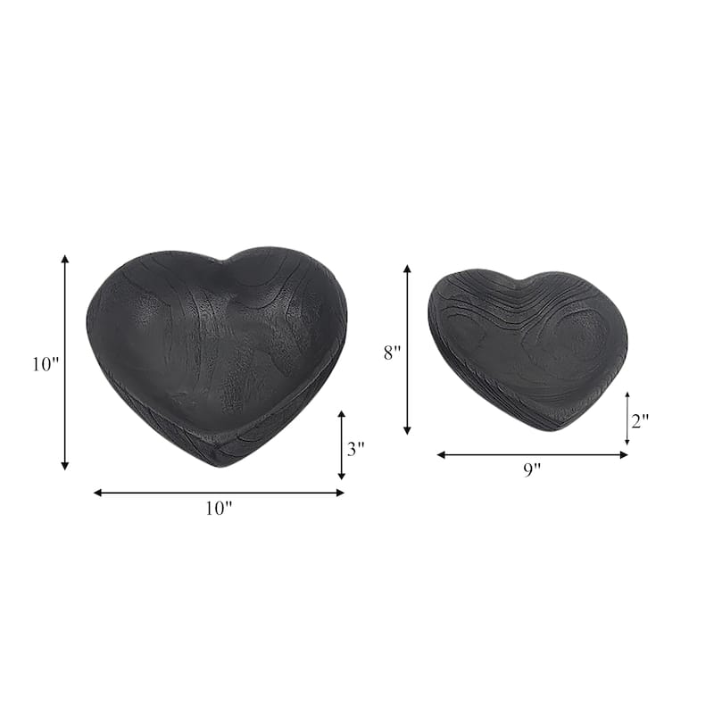 Sagebrook Home Handcrafted Paulownia Wood Decorative Bowls, Heart-Shaped Nesting Design, Set of 2 - 10" x 10" x 3"