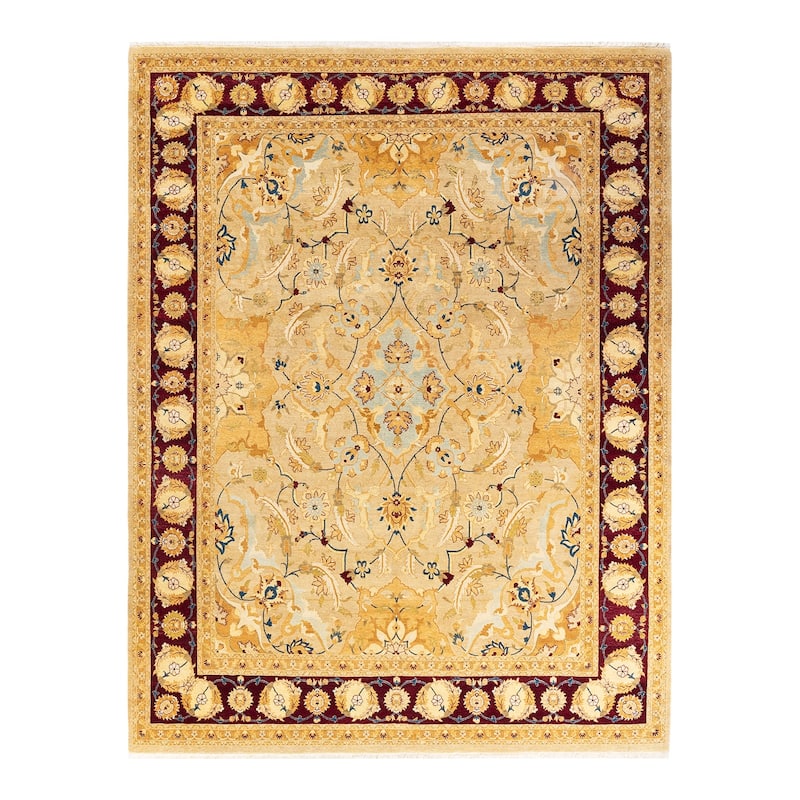 Overton Handknotted Wool Traditional Oriental Yellow Area Rug - 8' x 10' - Gold - 8' x 10'