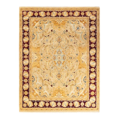 Overton Handknotted Wool Traditional Oriental Yellow Area Rug - 8' x 10'