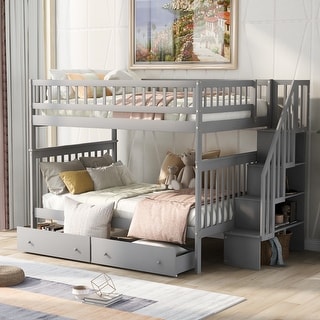 Nestfair Full over Full Bunk Bed with Staircase and Drawers - Bed Bath ...