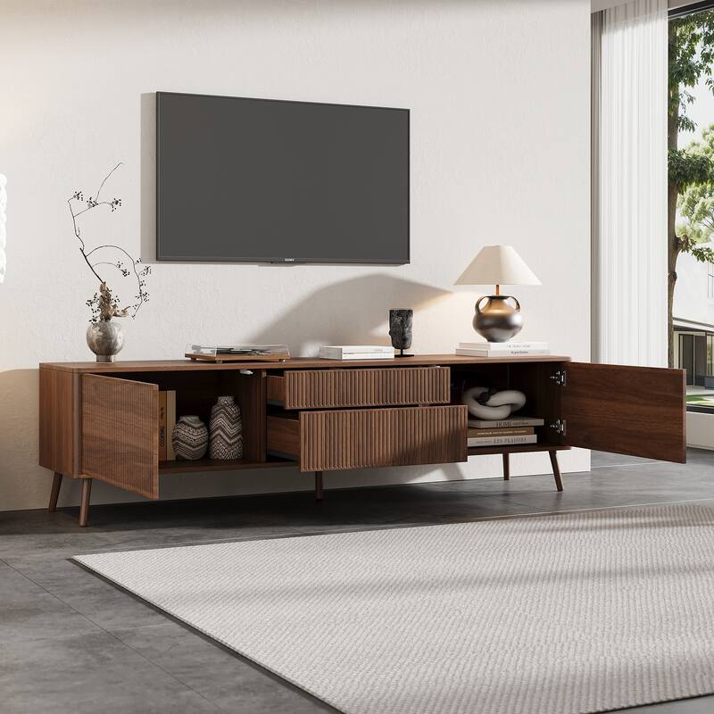 Rossetta 70'' Modern Clean Design rounded edges TV Stand with Cable Management and Drawers, up to 80"
