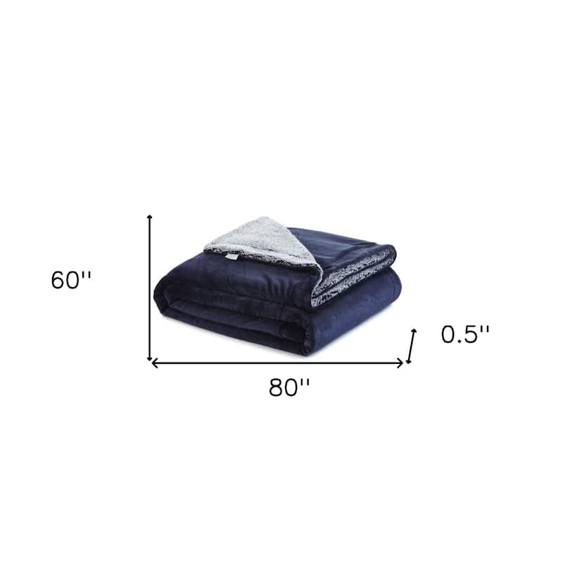 80" X 60" Navy Blue Knitted Polyester Plush Throw Blanket