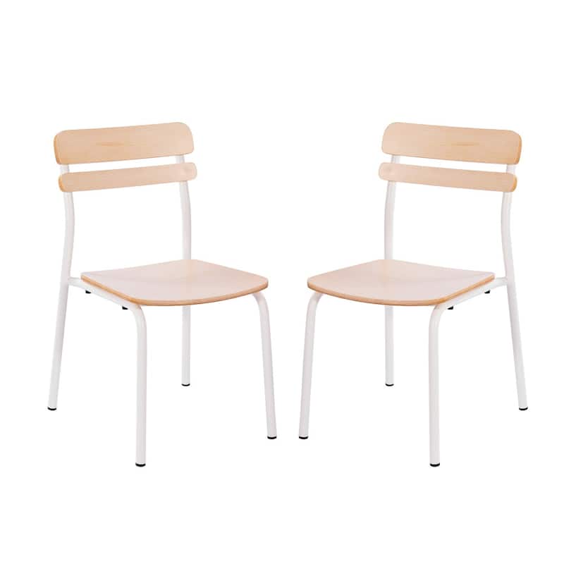 2PK Commercial Solid Wood Dining Chair with Frame and Antique Finish - 18.75"W x 20.75"D x 31.5"H - Antique White