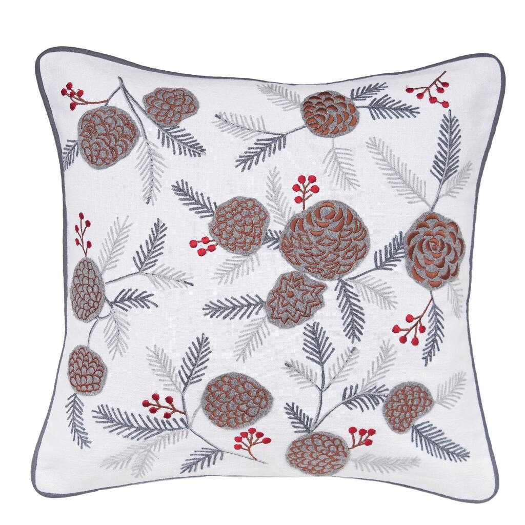 Pinecone & Berries Christmas Throw Pillow, 18" x 18"