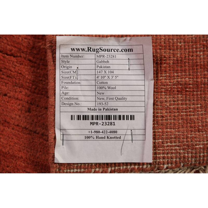 Stripe Orange Gabbeh Modern Rug Handmade Wool Carpet - 3'5" x 4'10"