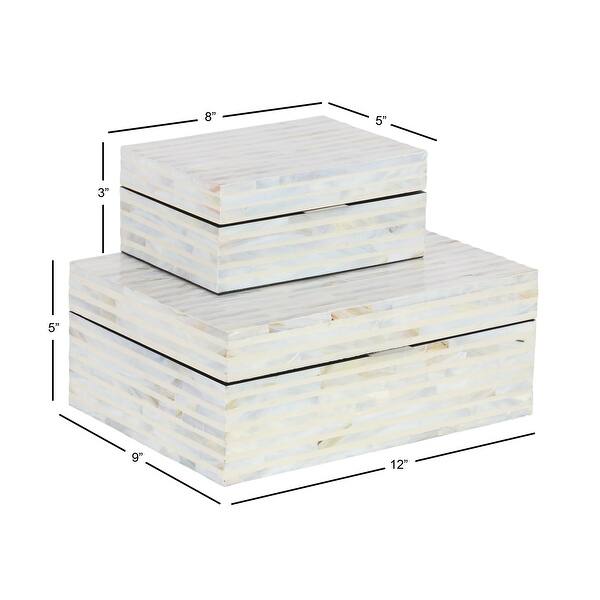 dimension image slide 7 of 10, Mother of Pearl Handmade Geometric Box with Hinged Lid (Set of 2)