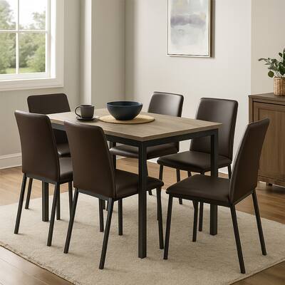 Contemporary Metal Dining Table With Wooden Top, Gray & Black
