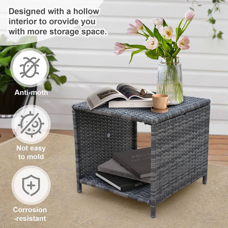 5-Piece Wicker Patio Chair Set with Ottomans and Coffe Table