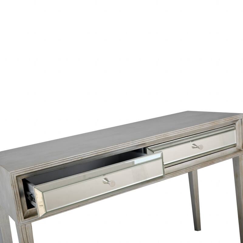 48" Modern Silver Mirrored Console Table with Storage Drawers Stylish Glass Hallway Accent - 48”L x 16.8”W x 31.2”H