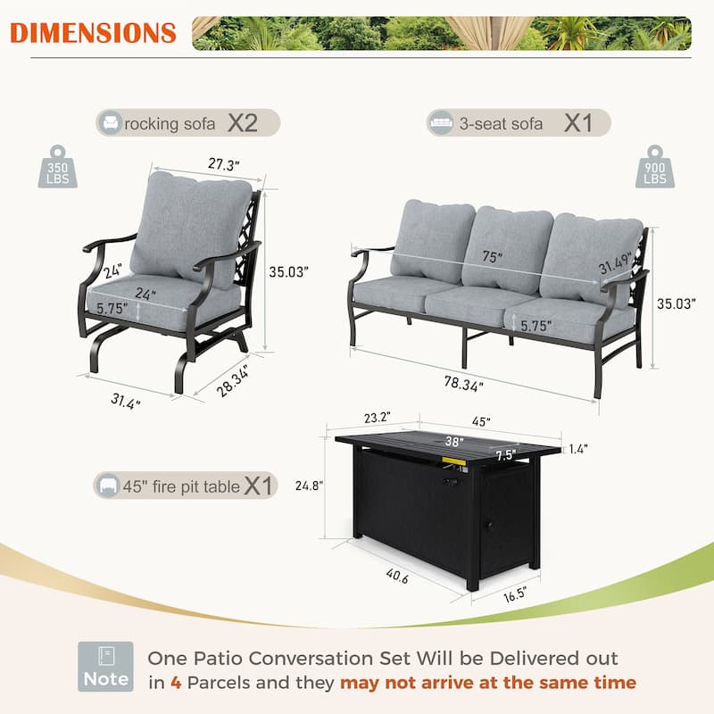 MAISON ARTS Outdoor Sofa Set 4/6-Piece Patio Conversation Set with 45'' Gas Fire Pit Table