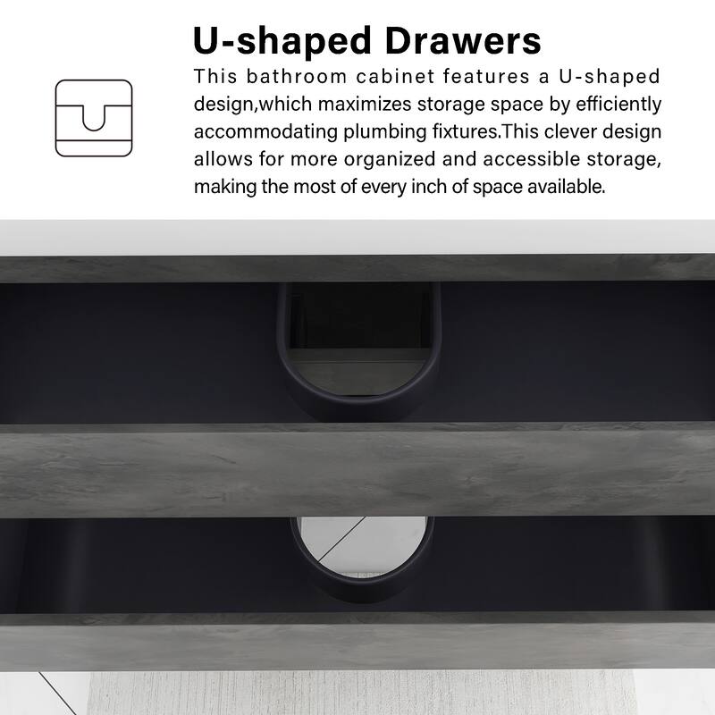 Floating Bathroom Vanity Integrated White Resin Sink