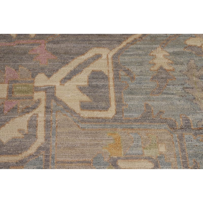 Geometric Gray Oushak Turkish Large Area Rug Hand-Knotted Wool Carpet - 12'1"x 14'6"