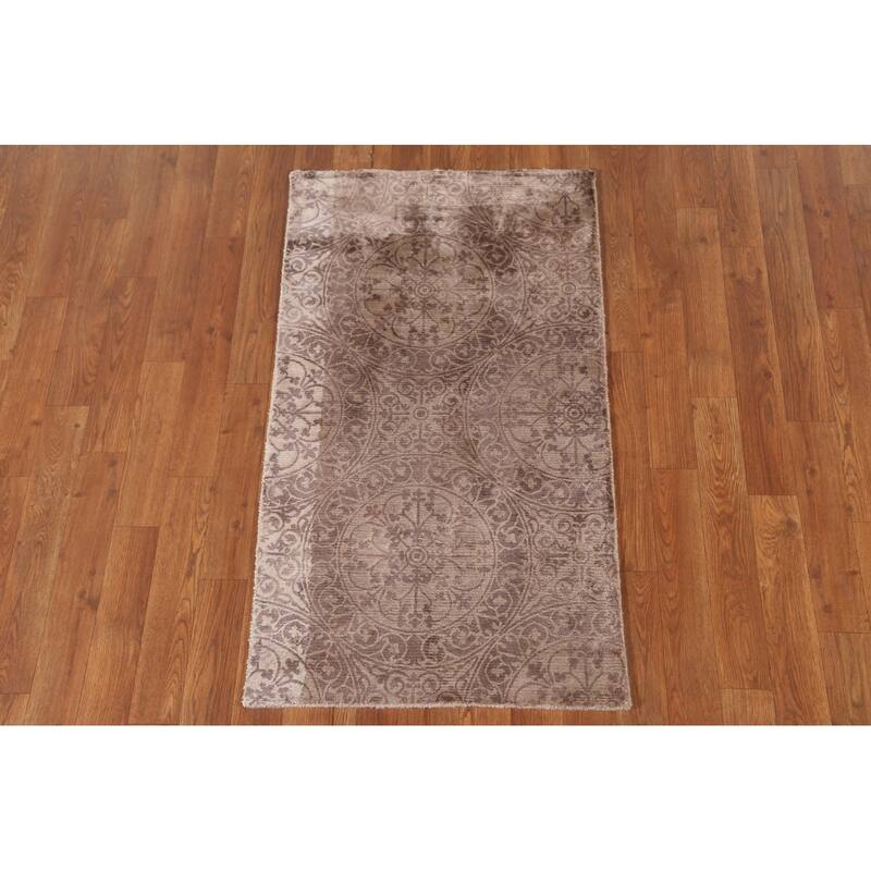 Beige Geometric Modern Oriental Accent Rug Handmade Wool Carpet - 2'1"x 3'9"