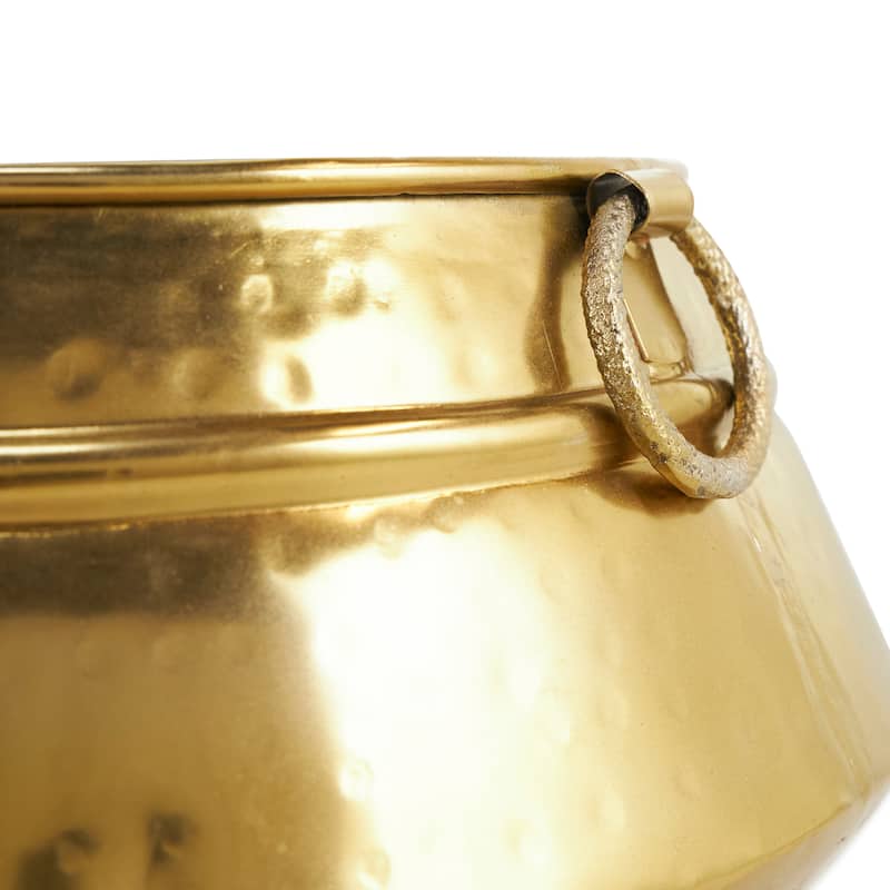 Gold Metal Hammered Pot Indoor Outdoor Planter with Scrolled Feet and Ring Handles (Set of 2)