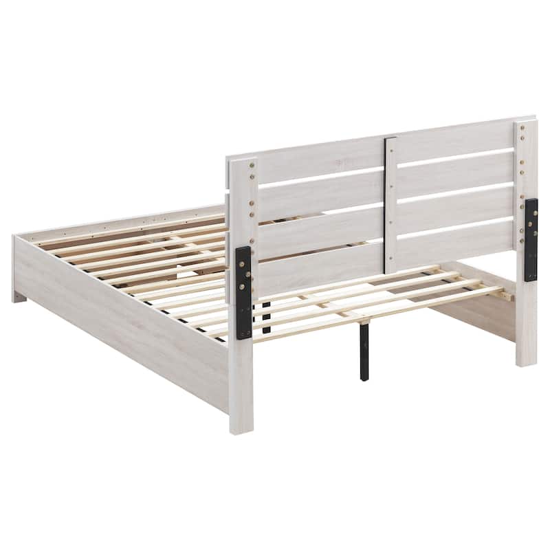 Coastal White Eastern King Platform Bed with Storage Drawers