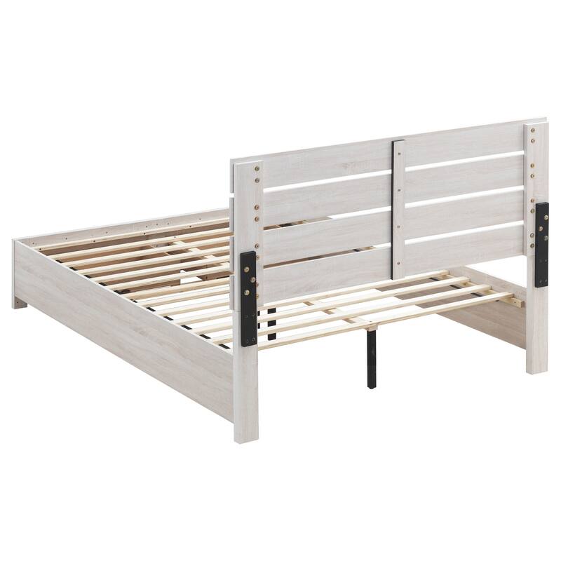 Coastal White Queen Platform Bed with Storage Drawers and Slatted Headboard