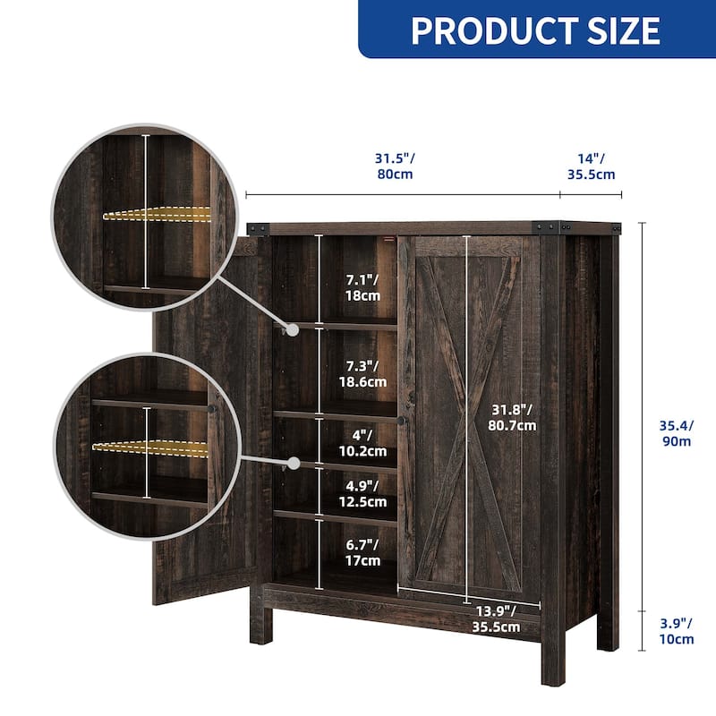 Moasis Farmhouse 5-Tier 20 Pairs Shoes Storage Cabinet with Double Doors for Entryway