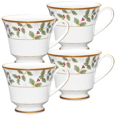 Noritake Holly & Berry Gold Set Of 4 Teacups, 8 oz.