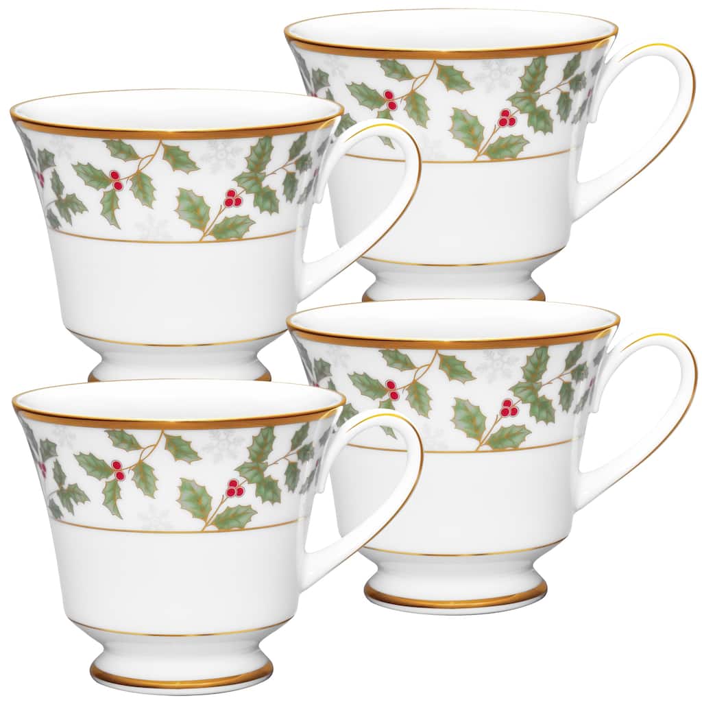 Noritake Holly & Berry Gold Set Of 4 Teacups, 8 oz.