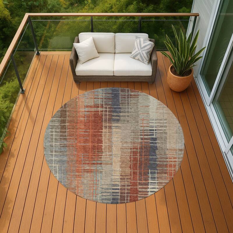 Machine Washable Indoor/ Outdoor Contemporary Aaron Chantille Rug - Khaki - 8' x 8'