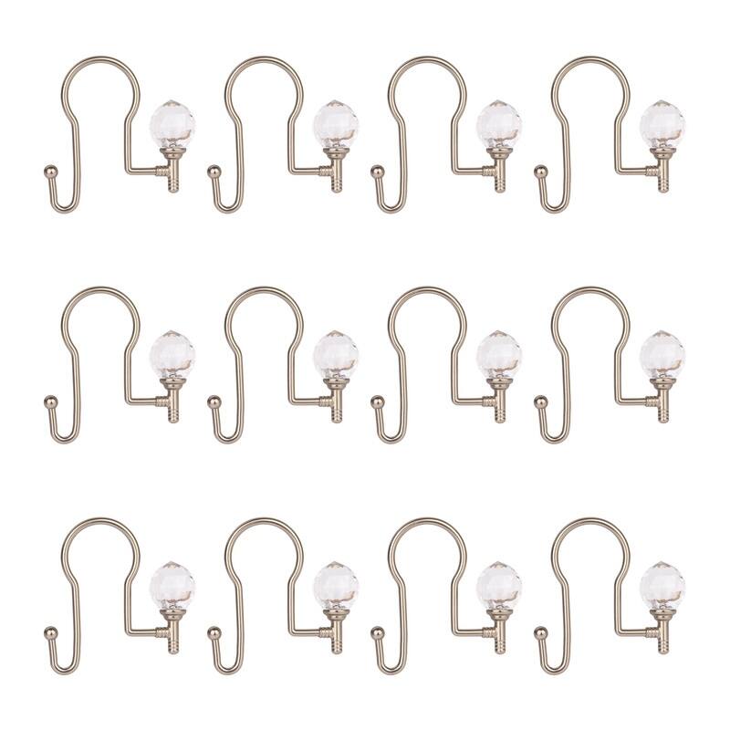 Utopia Alley Rustproof Zinc Double Shower Curtain Hooks for Bathroom, Crystal Design, Set of 12