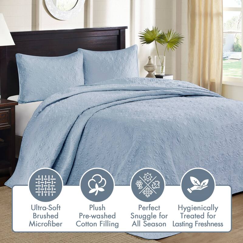 Madison Park Mansfield Reversible Oversized 3-piece Solid Texture Bedspread Quilt Set with Matching Shams