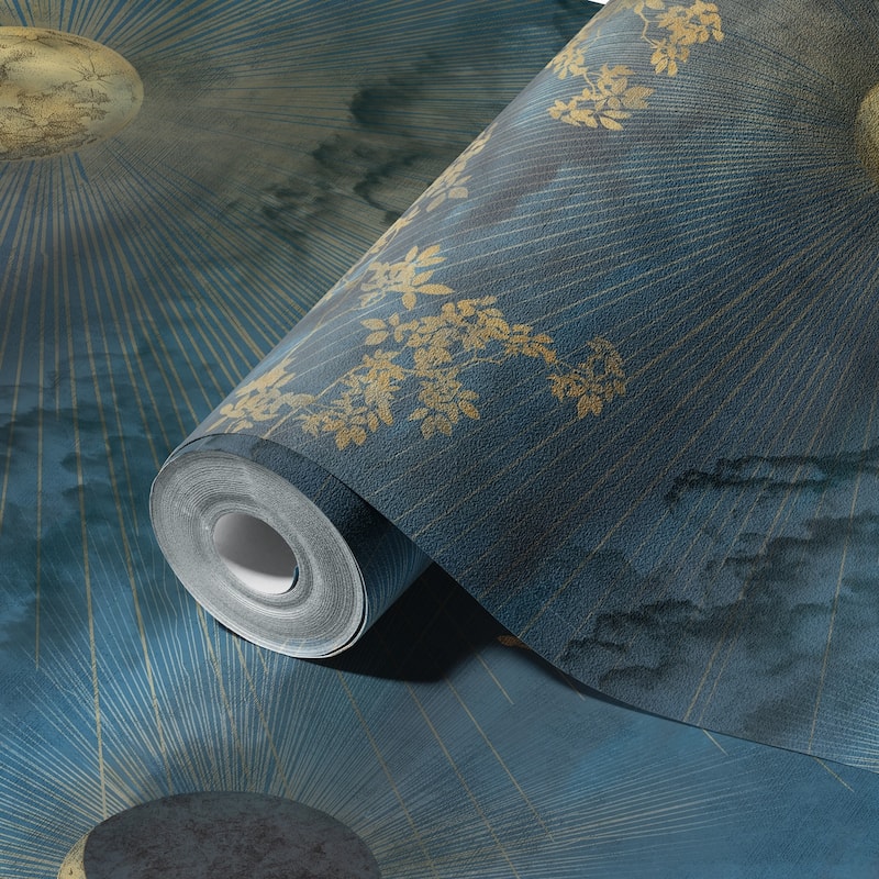 Celestial Night Sky Wallpaper Mural Golden Foliage Moon