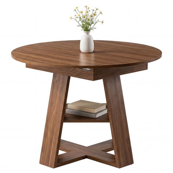 COSIEST 43.3"-59" Extendable Round Dining Table, 110-150cm Walnut Wood Expandable Table for 2-8 People - Brown