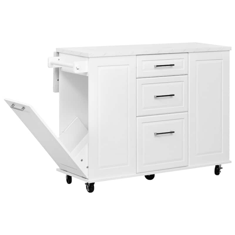 50.7"Kitchen Island with Pull Out Cabinet Organizer, Rolling Kitchen Island on 5 Wheels with Drop Leaf, 2 Drawers