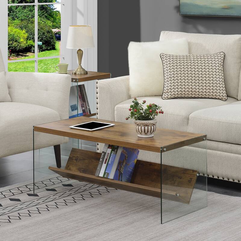 Convenience Concepts SoHo Glass Coffee Table with Shelf - Barnwood/Glass