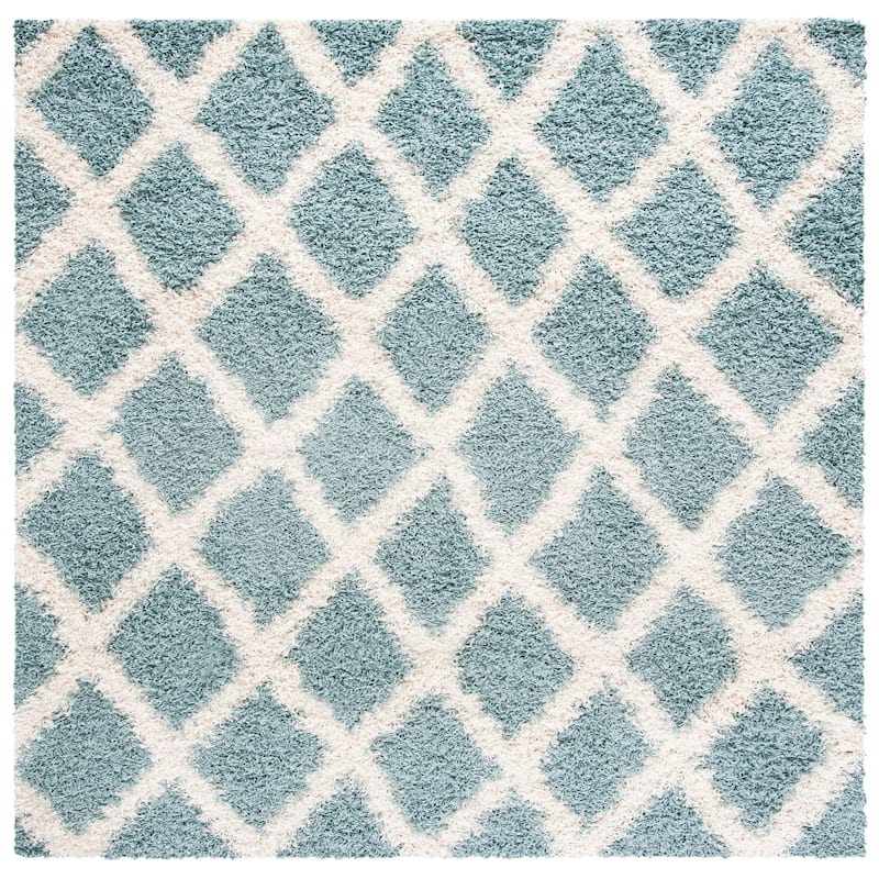 SAFAVIEH Dallas Shag Trellis 1.5-inch Thick Rug - 6' Square - Seafoam/Ivory