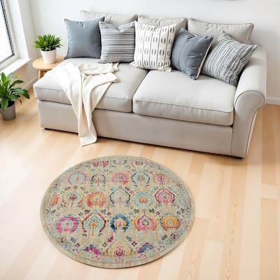 HomeRootsFloral Transitional Round Area Rug - 48' X '48' X '0.5