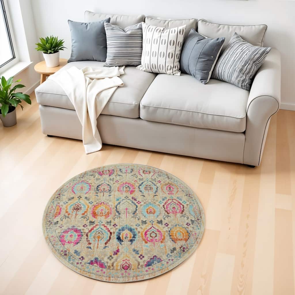 HomeRootsFloral Transitional Round Area Rug - 48' X '48' X '0.5