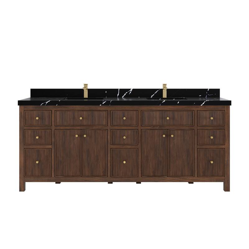 Willow Collections 84 in. W x 22 in. D Sonoma Teak Double Sink Bathroom Vanity with Countertop