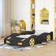 preview thumbnail 2 of 16, Twin Size Race Car-Shaped Platform Kids Bed Frame with Wheels and Storage for Bedroom, No Box Spring Required, Black+Yellow