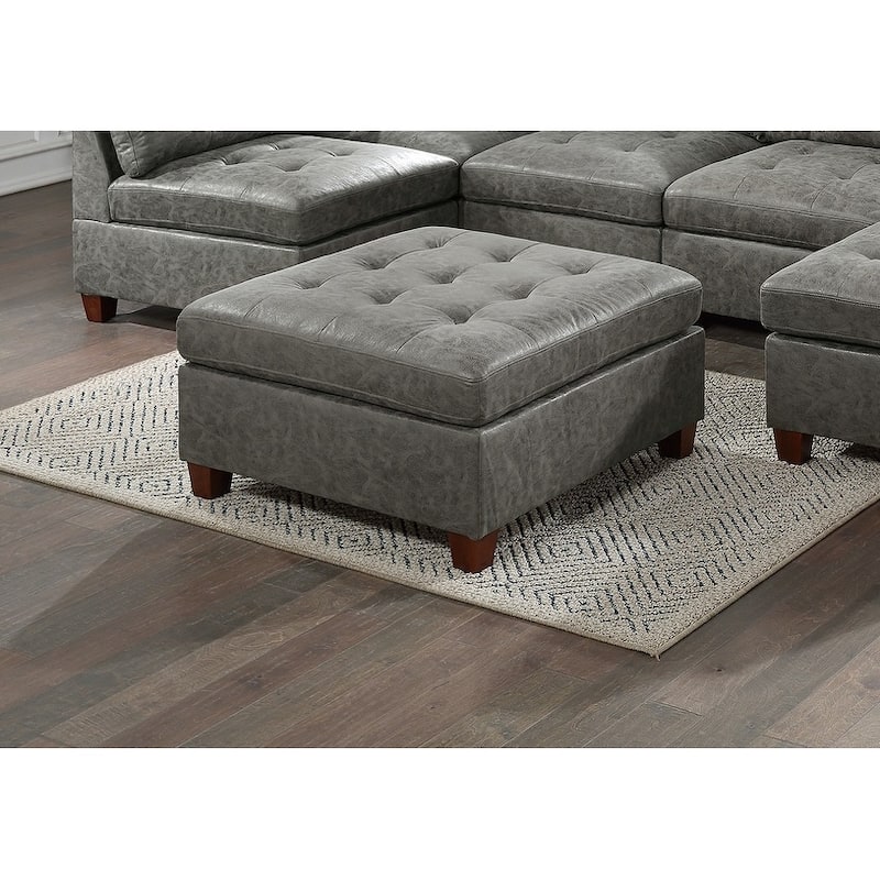 Living Room Furniture Tufted Cocktail Ottoman Antique Breathable Leatherette 1pc Cushion Ottoman Seat Wooden Legs