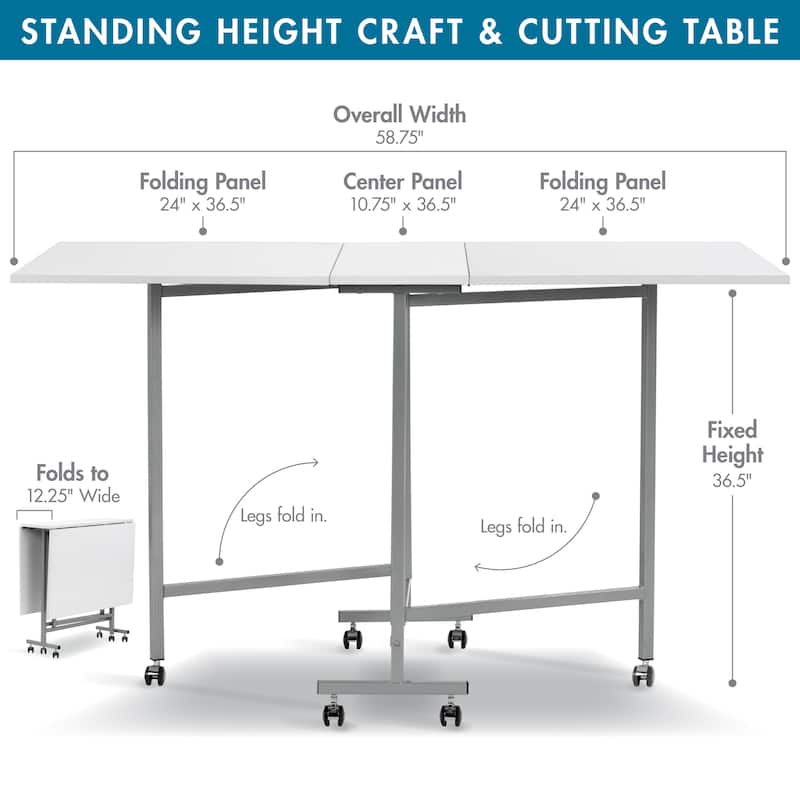 Sew Ready Mobile Folding Craft Sewing Fabric and Die Cutting Table - Silver/White