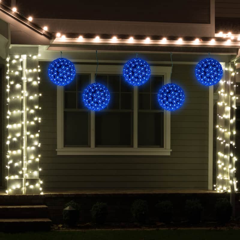 LED Lighted Hanging Starlight Sphere Outdoor Christmas Decoration- 7.5" - Blue Lights